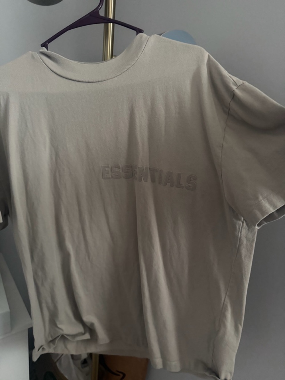 Essentials Men's Stone Crewneck T-Shirt with Raised Logo - Picture 3 of 5